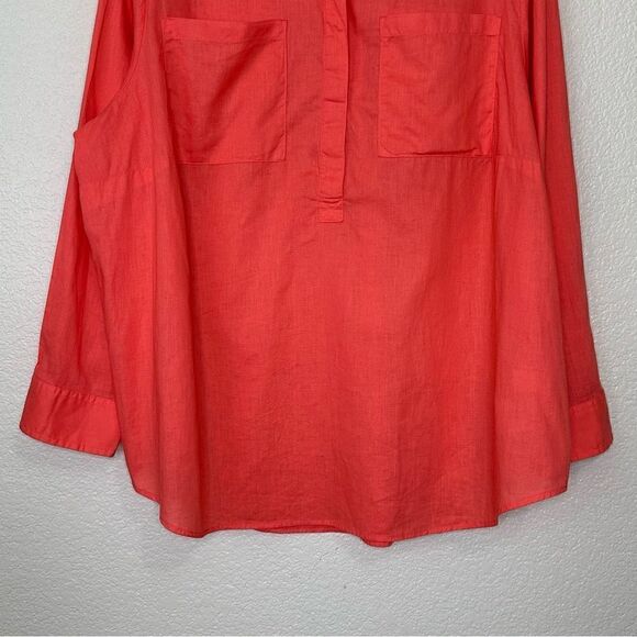 Lands’ End Linen Blend Orange Button Down Women’s Shirt - Picture 4 of 12